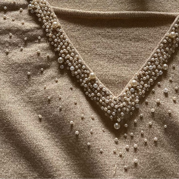 East 5th sparkly beaded collar minimalist long sleeve light sweater v-neck small - Picture 3 of 6